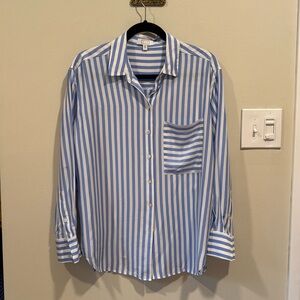 AYR ALL YEAR ROUND The Plunge Pool Button Down in Blue & White Stripe sz L